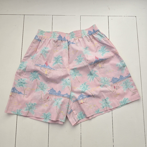 Vintage Reyn Spooner Pink Shorts Palm Trees Sailboats Medium 80s 90s - Picture 1 of 5